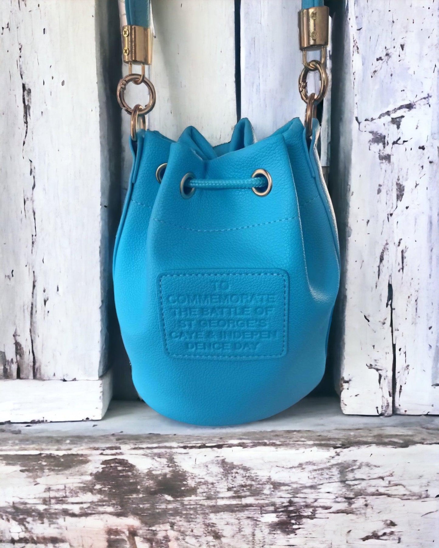 "Love Belize" Blue Hole Blue Top Handle Drawstring Handbag - FIZ&MINGL Boutique