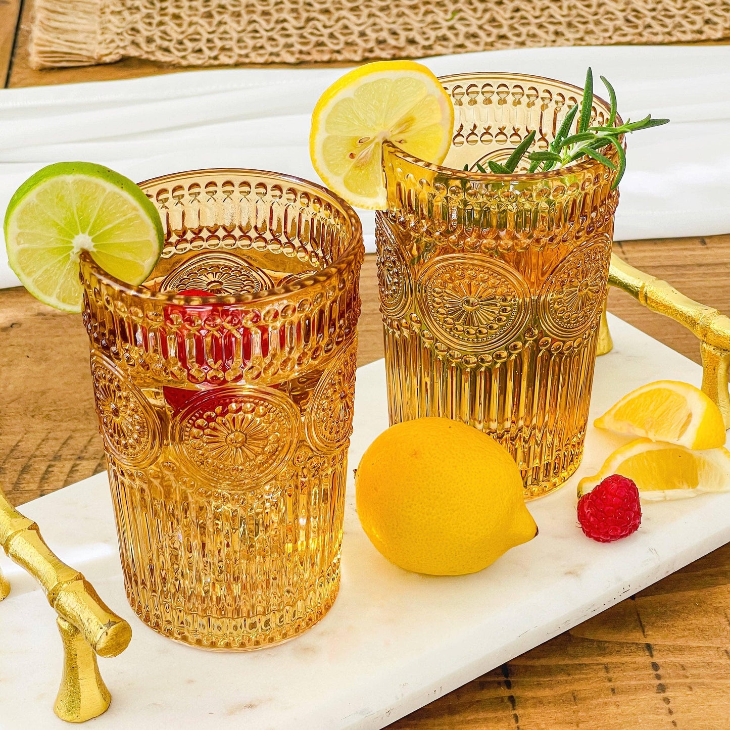 Amber Vintage Textured Drinking Glasses 13oz (Set of 6) - FIZ&MINGL Boutique