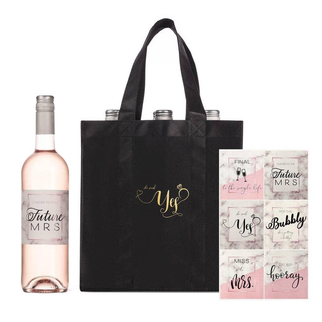 "She Said Yes" 6-Bottle Wine Tote Bag with Label Stickers - FIZ&MINGL Boutique