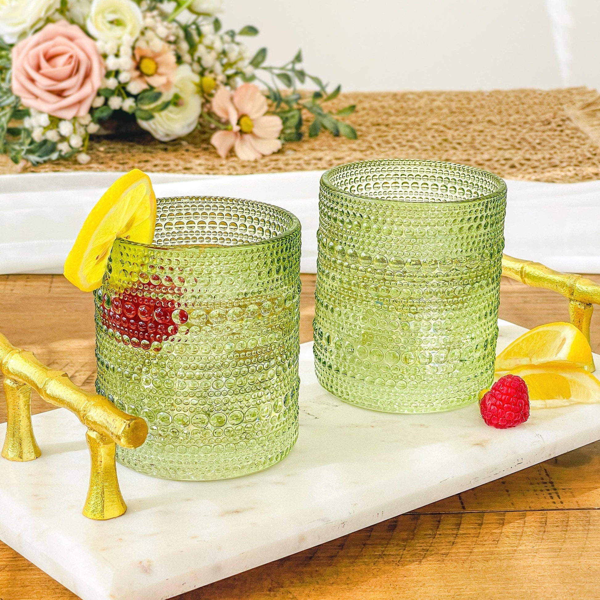 Sage Green Old Fashion Textured Drinking Glasses (Set of 6) - FIZ&MINGL Boutique