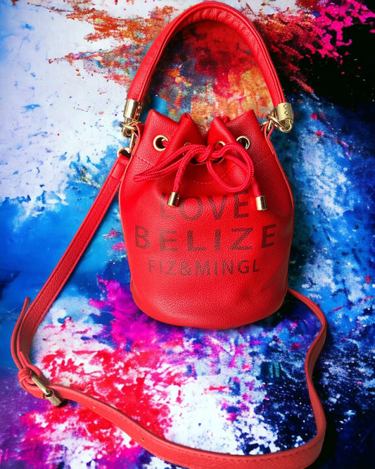 "Love Belize" Carnival Red Top Handle Drawstring Handbag - FIZ&MINGL Boutique